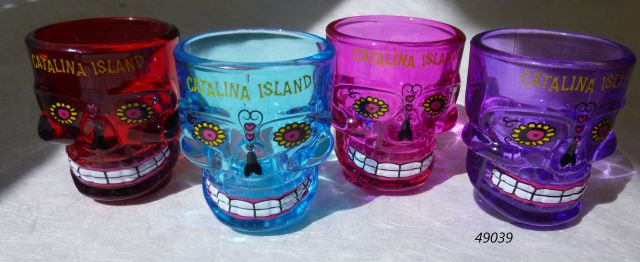 Sugar Skull shotglass, 4 assorted colors with Catalina Island imprint. 