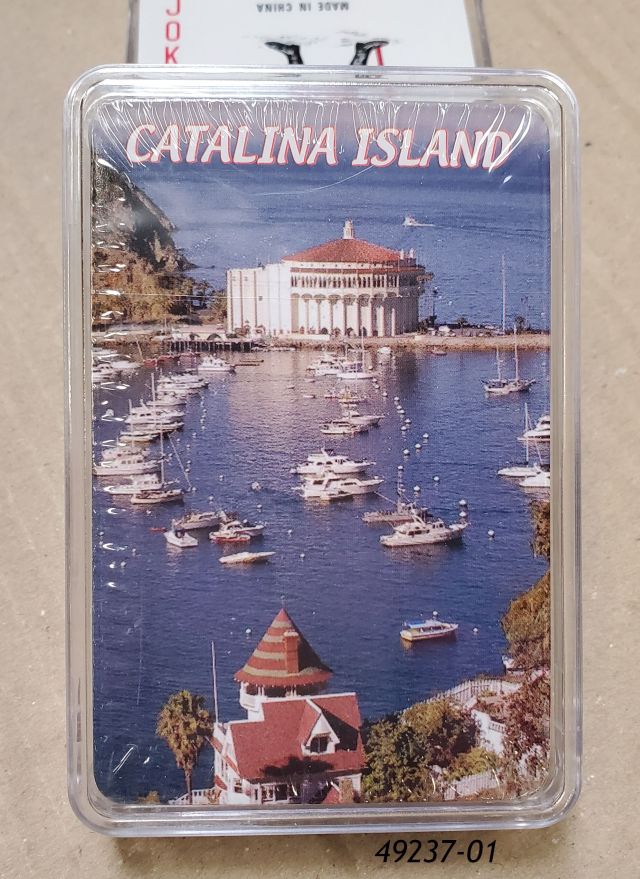 49237-01  Catalina Island playing cards decks in clear plastic box.   Harbor Scene. 