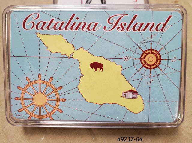 49237-01  Catalina Island playing cards decks in clear plastic box.   Nautical Map