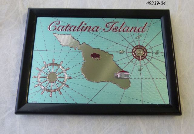 Catalina Island souvenir magnet.  Etched foil nautical map design in a black frame. 