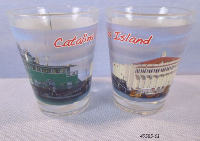 49585-01 Catalina Island Souvenir shotglass with Harbor Scene photo.  