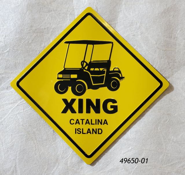 49650-01 Catalina souvenir magnet with golfcart crossing roadsign motif