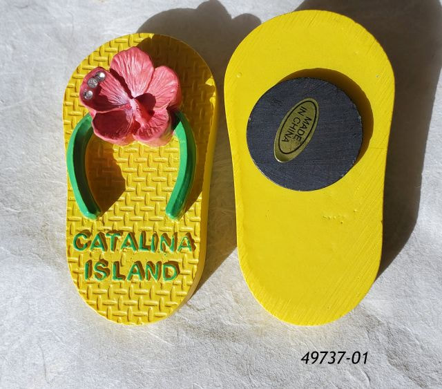 49737-01 Catalina Island poly resin Flip Flop (zori) magnet with Hibiscus and crystals. 