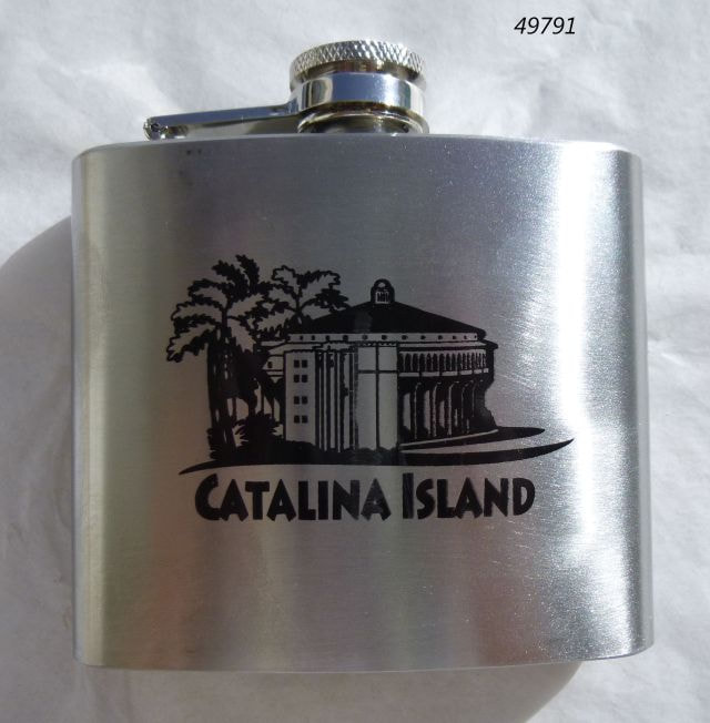 49791  5 oz souvenir Catalina Island flask with black Casino graphic. 