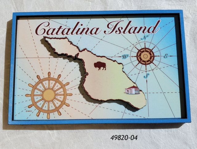 49820-04 Catalina Souvenir Magnet, 2 layer fiberboard with Nautical Map design. 