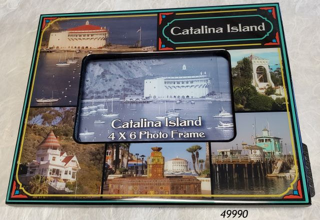 49990 Catalina Island souvenir photo frame with photos of various Catalina sites.  Composite wood with a high gloss finish.