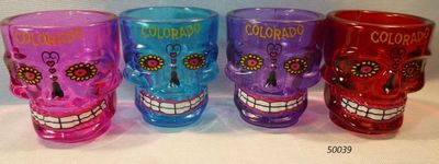 Sugar Skull Shotglass in assorted colors. Colorado Souvenir.