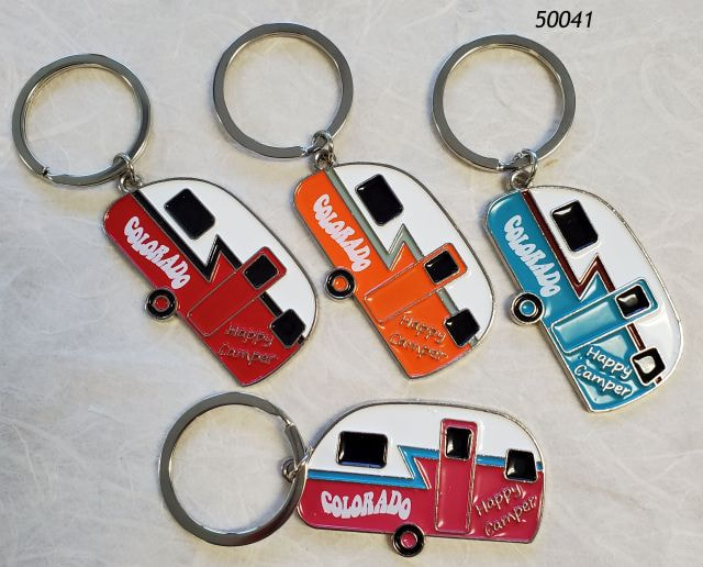 Colorado Souvenir Keyring, Metal Camper Van in four assorted colors with Colorado Imprint.   Item 50041