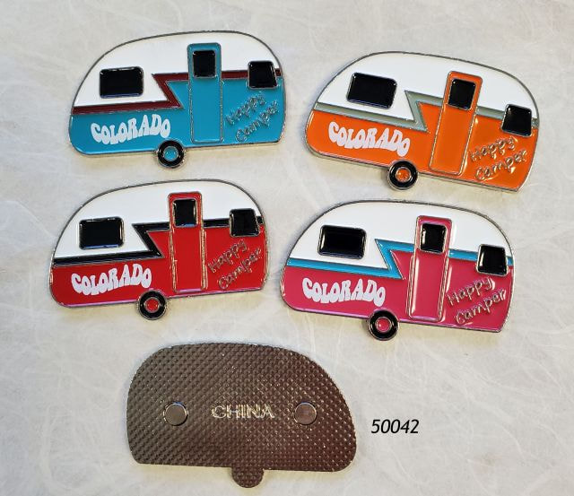 Colorado Souvenir Magnet.  Metal Camper Van in four assorted colors w Colorado imprint.   Item 50042