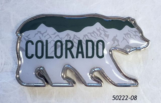 50222-08 Colorado Souvenir Magnet shaped like a bear with license plate design.   