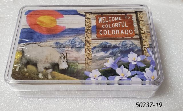 50237-19 Colorado Souvenir Playing cards in plastic box with photo scenes of Colorado imagery