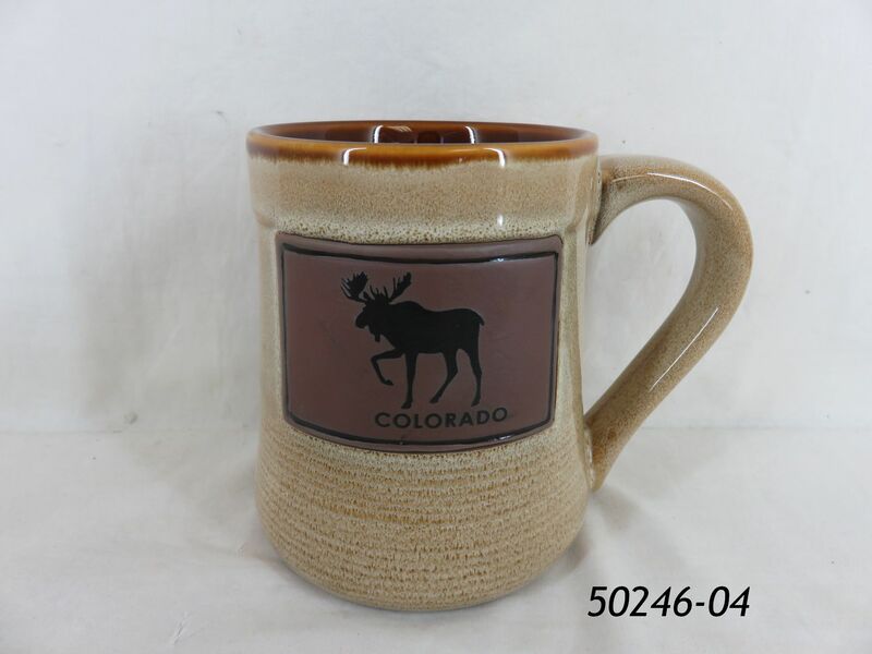 Tankard with Moose Emblem.  Rustic Colonial Style Pottery. 