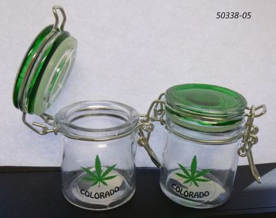 Souvenir Mini Mason Jar w Colorado Pot Leaf Design