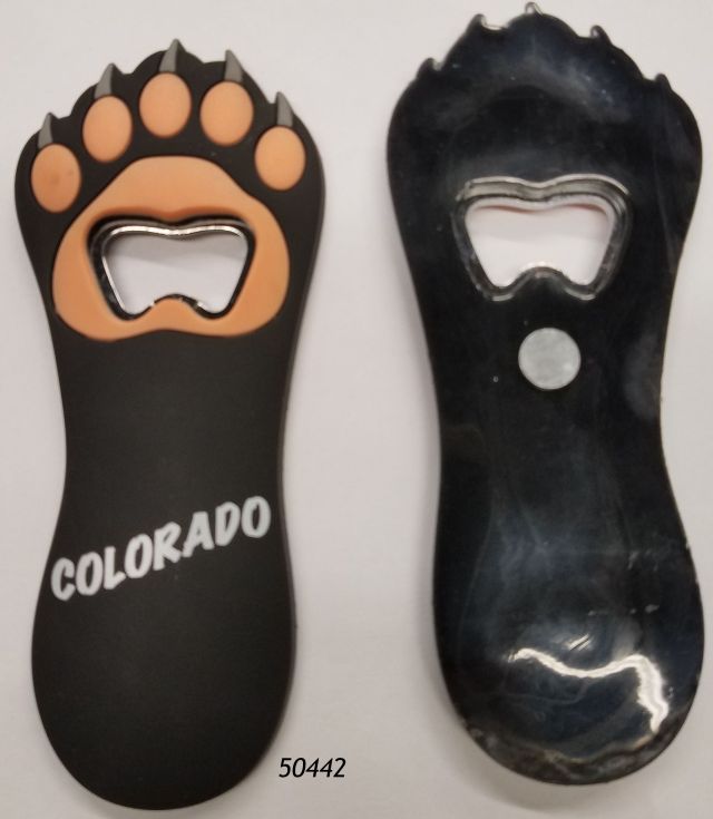 50442 Rubberized texture magnetic bottle opener shaped as a bear paw 