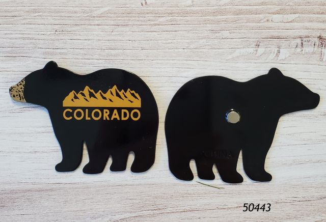 50443 Colorado Souvenir Magnet.  Bear cutout shape with mountain imprint