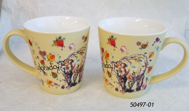 Colorado Souvenir Mug with Watercolor Bear design on yellow mug body.