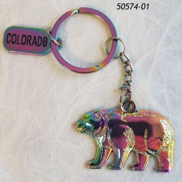 Irridescent Metal Bear Keyring Colorado Souvenir