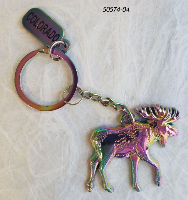 Irridescent Metal Moose keyring Colorado Souvenir