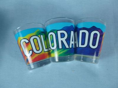 Souvenir Shotglass with Colorado Tie Dye Mountains Design