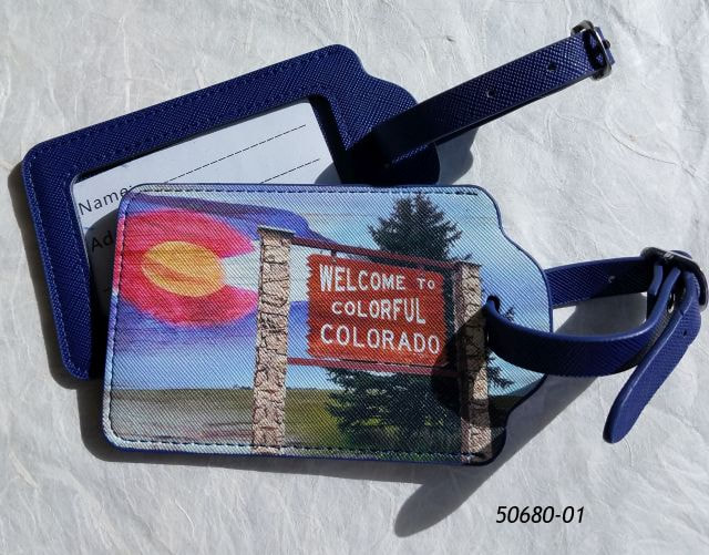 50680-01 PVC Leatherette luggage tag with Welcome to Colorful Colorado photo.