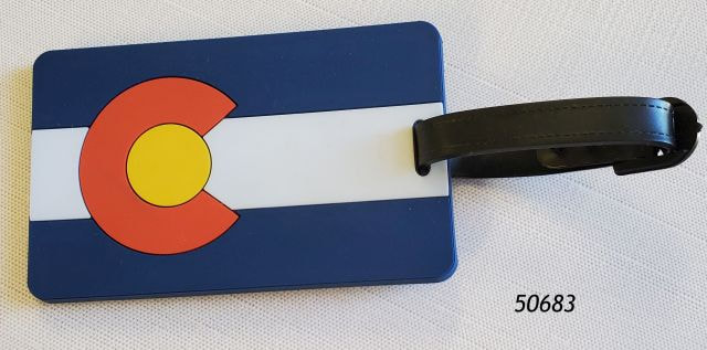Soft Rubberized PVC Material Luggage tag with Colorado Flag design.  Item number 50683-01