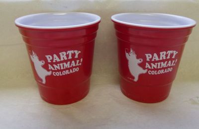 Red plastic shotglass with white liner party cup Colorado Souvenir Party Animal
