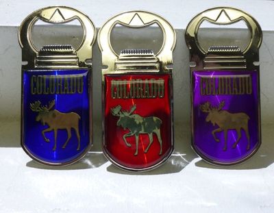 Colorado Metal Bottle Opener Magnet Moose design Assorted Vibrant Color Foil background