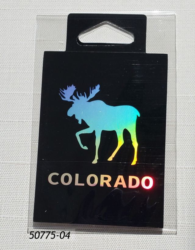 Iridescent print Colorado Souvenir Sticker Moose design.  approx 2.5 x3.5 inches