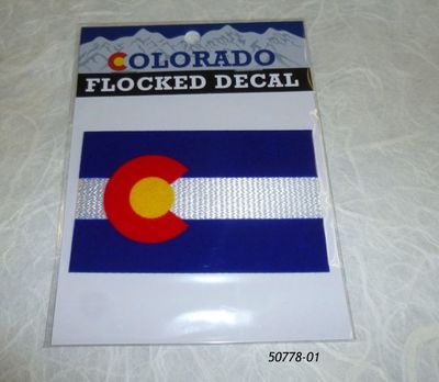 Souvenir Sticker with fuzzy Colorado Flag graphic
