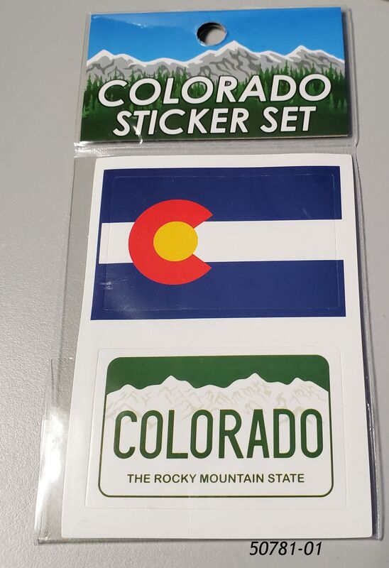 Colorado Souvenir Double Sticker Set:  Flag and License Plate. 