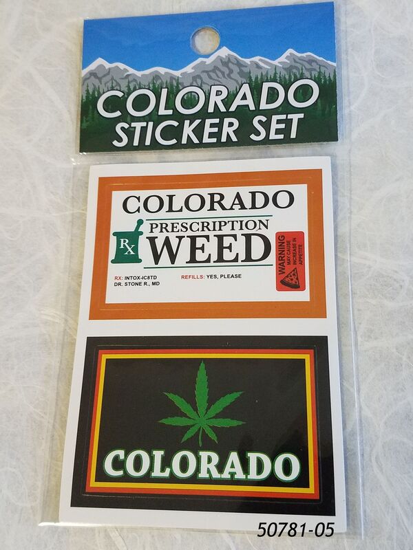 Colorado Souvenir Double Sticker Set.  RX Weed & Pot Leaf