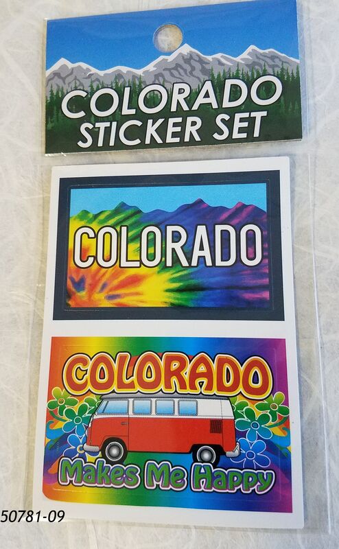 Colorado Souvenir Sticker Set Duo.  Tie Dye Mountains/ Hippy Van Motif. 