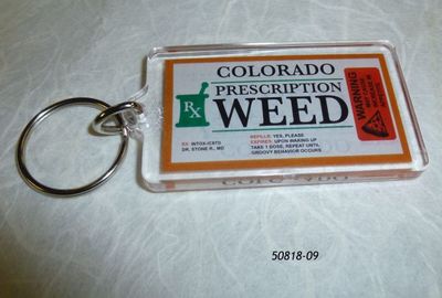 Souvenir Plastic Keyring with RX Colorado Weed Design