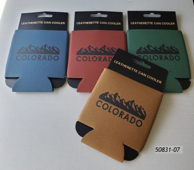 50831-07 Souvenir Colorado Can Cooler with mountain graphic. 4 asorted colors. Each w header card. 