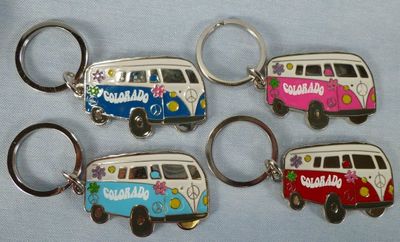 Souvenir Colorado Keyring Peace Van in assorted colors.  Hippy  Flowers. 