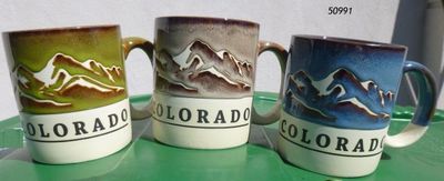Colorado Souvenir Mugs with Reverse Glaze Mountain design.